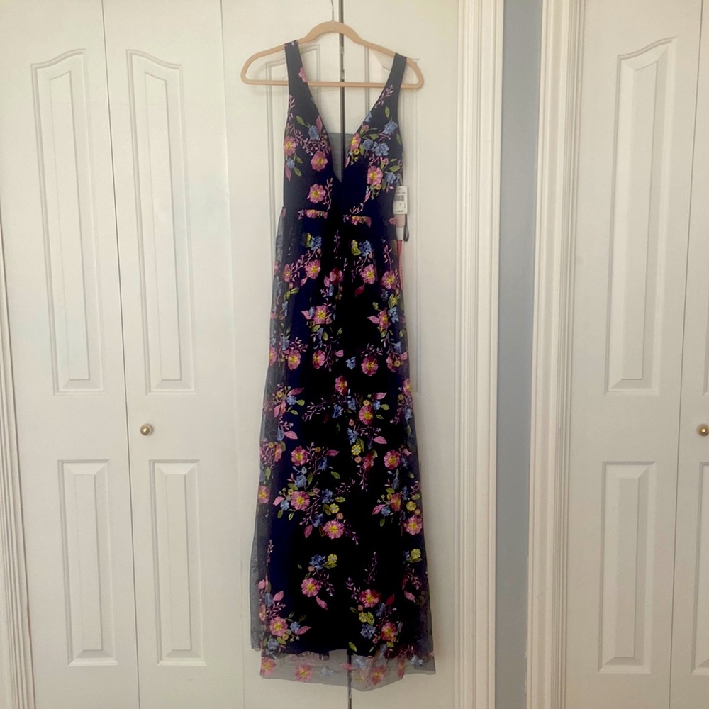 Amazing navy blue embroidered dress-never worn with tags